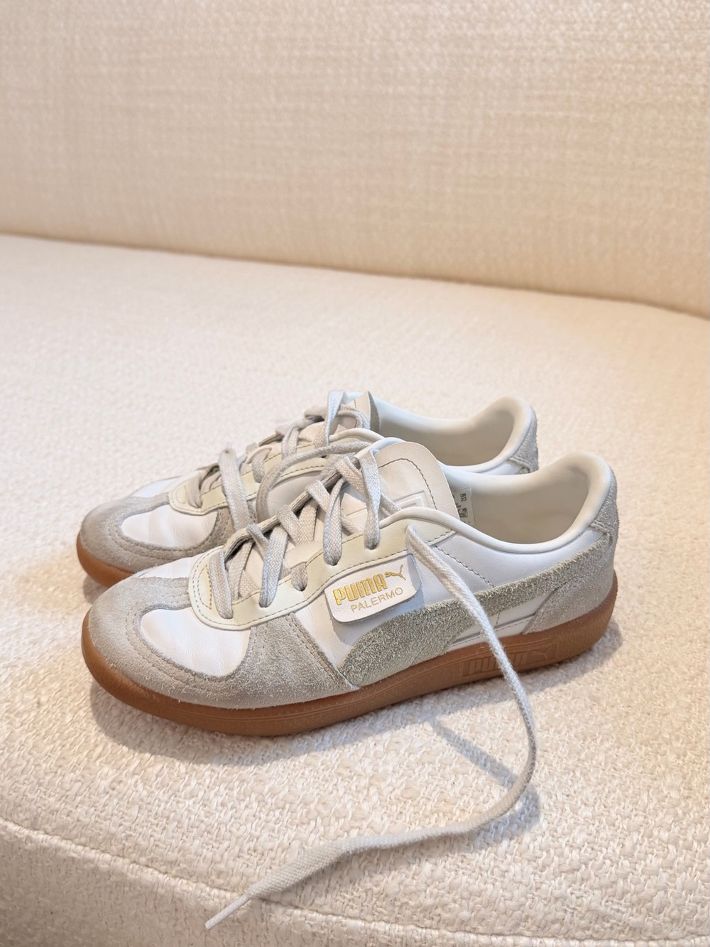 Authentic Puma Palermo Leather & Suede Sneakers – White/Beige Gum | US 5 / EU 37
